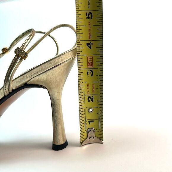 Stuart Weitzman Gold Strappy Heeled Sandals with Rhinestone Details US 9 - Picture 13 of 13